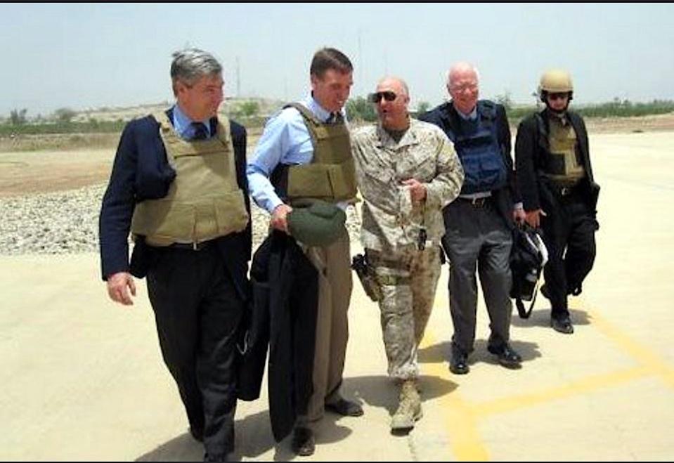 In 2009, Sen. Sheldon Whitehouse, left, spent a week in Iraq, Pakistan and Afghanistan with fellow Senate Democrats Mark Warner and Patrick Leahy, second and fourth from left.