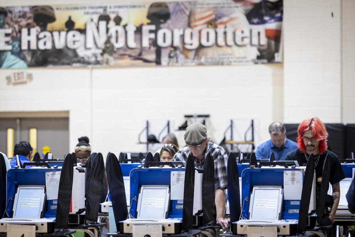 Voters cast their ballots at the West Gray Multiservice Center during Election Day on Nov. 7, 2023, in Houston.