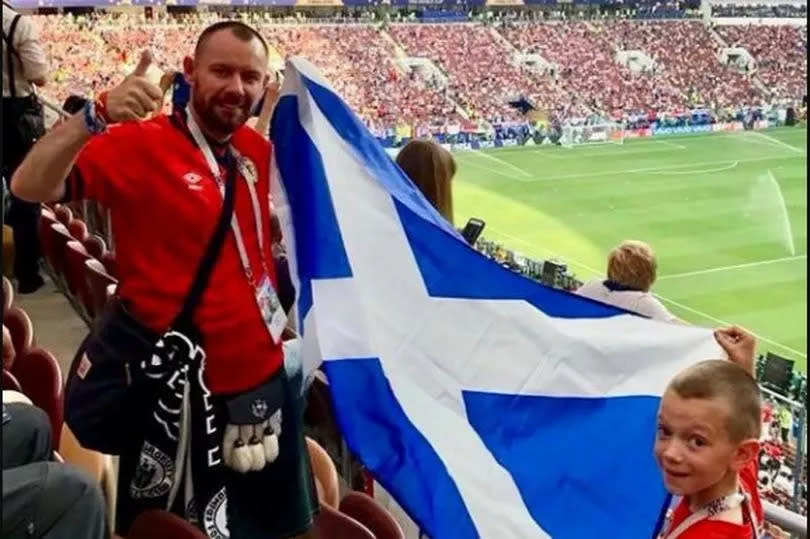 Aleks and Iain at the World Cup Final in Russia in 2018