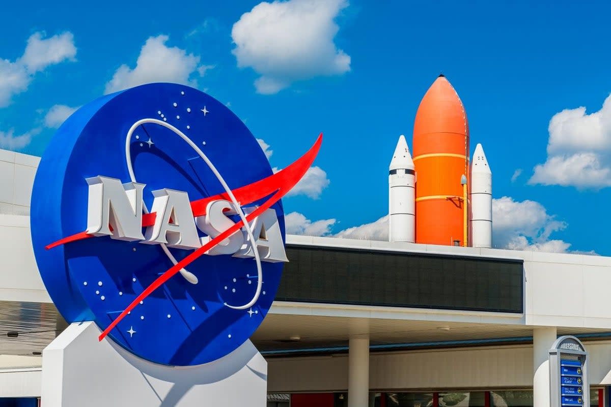 The Nasa Logo and Atlantis Space Shuttle at Kennedy Space Center Visitor Complex in Cape Canaveral, Florida, US (Getty Images)