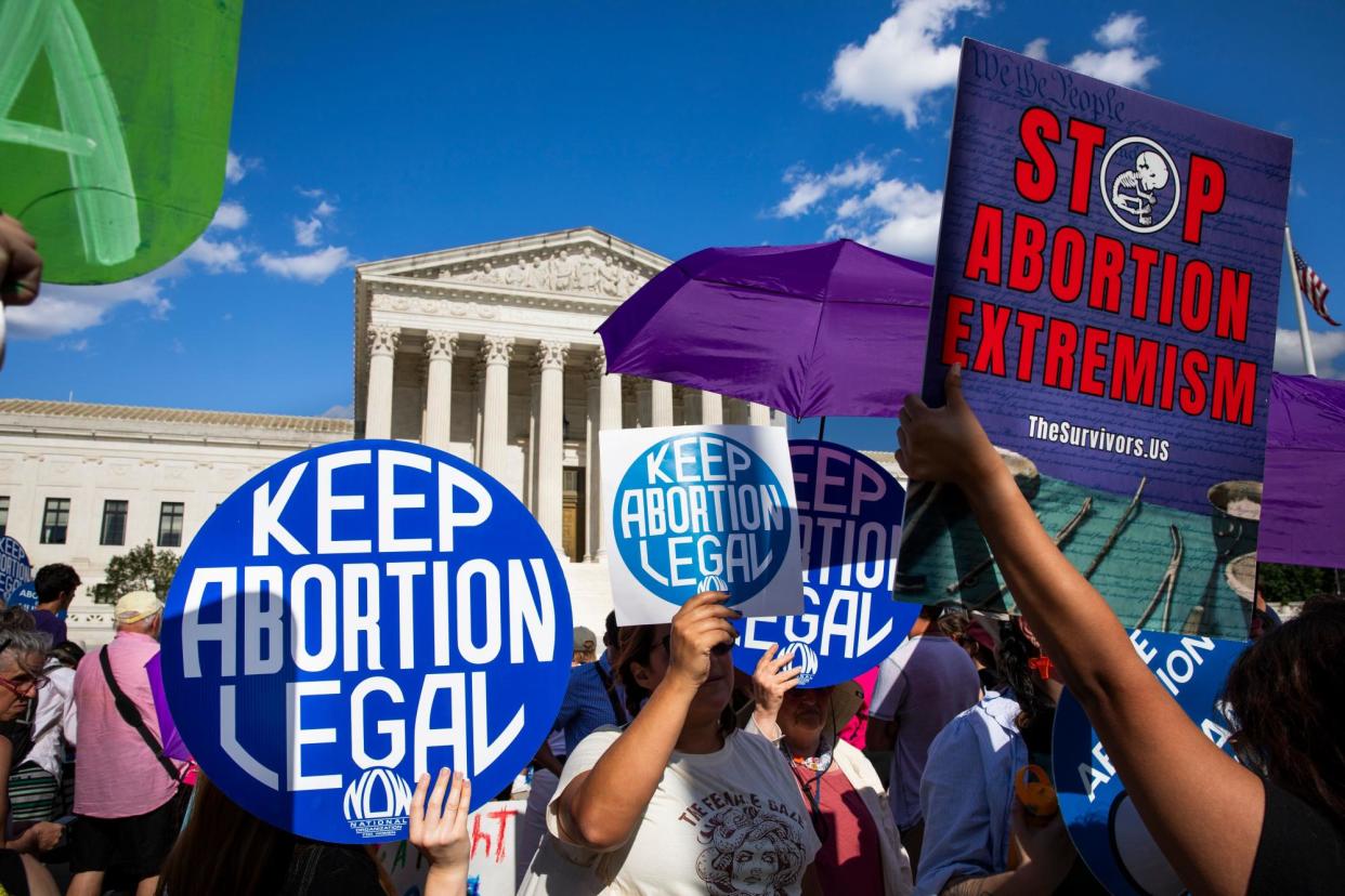 <span>Abortion rights supporters and opponents protest outside the supreme court in Washington DC on 24 June 2024.</span><span>Photograph: Aashish Kiphayet/NurPhoto/REX/Shutterstock</span>