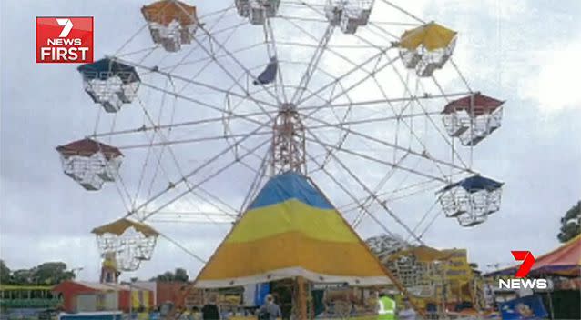 Three passengers fell from this Ferris wheel in Liverpool, NSW. Photo: 7 News