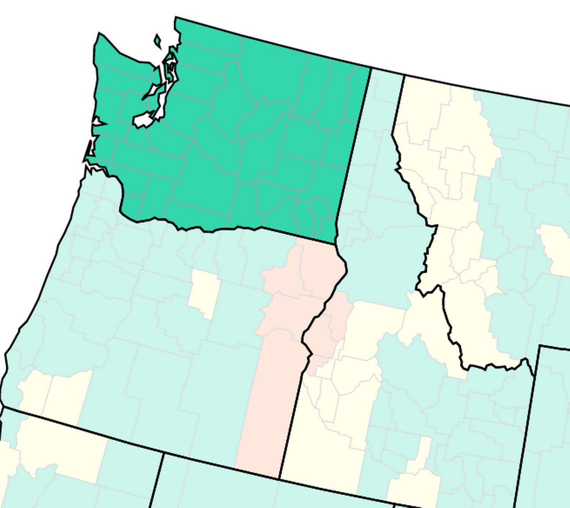 The CDC colored every county in Washington state green on Sept. 8, indicating low COVID-19 community levels. Idaho and Oregon still have some counties with ratings of “medium” and “high.”