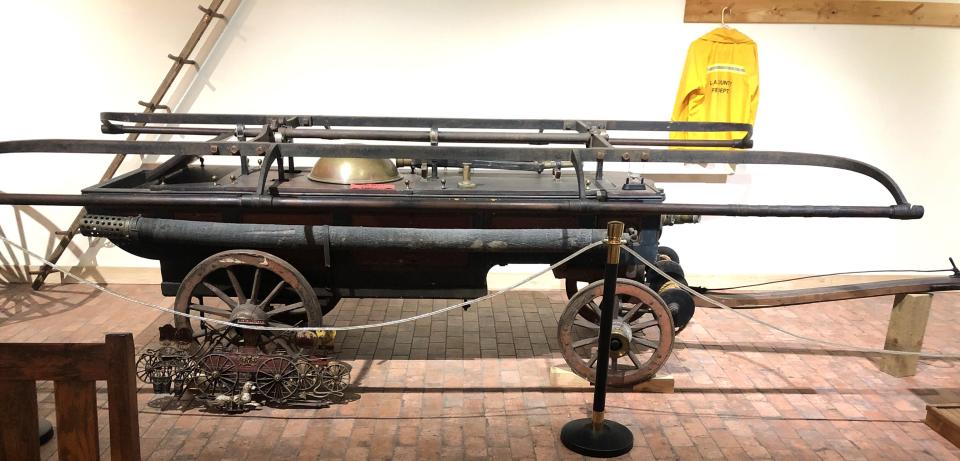 One of the oldest pieces of firefighting equipment on display at the Mansfield Fire Museum is this 1837 Button Hand Pumper.