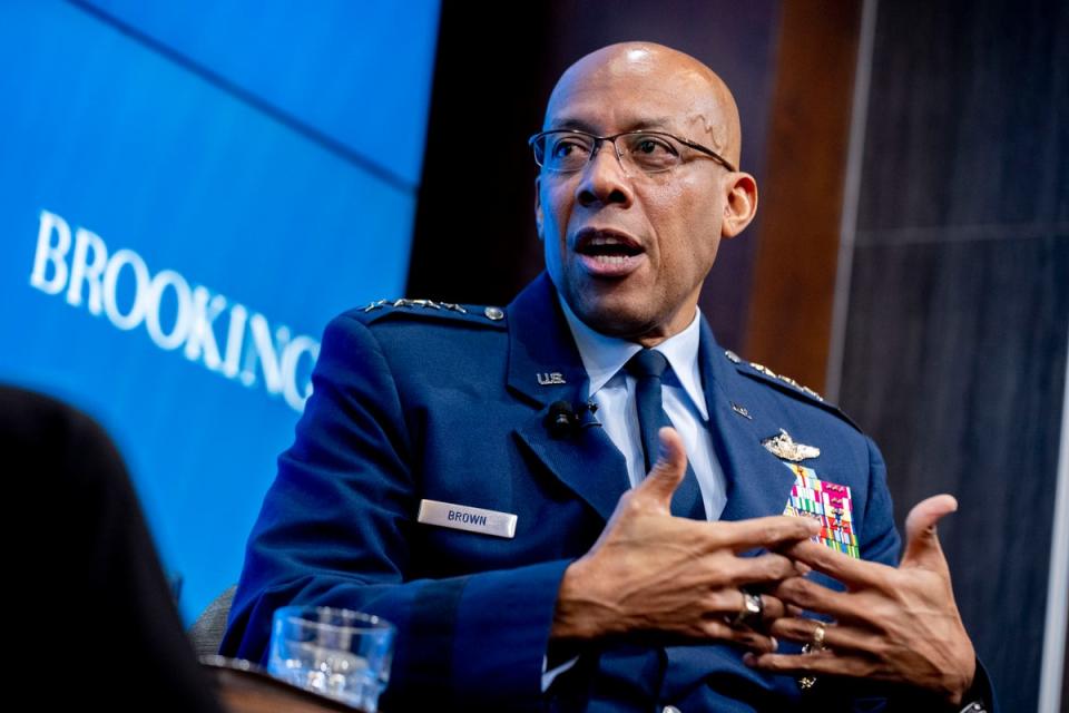 Air Force Chief of Staff Gen CQ Brown, Jr. speaks about U.S. defense strategy at the Brookings Institution in Washington in February (Copyright 2023 The Associated Press. All rights reserved)