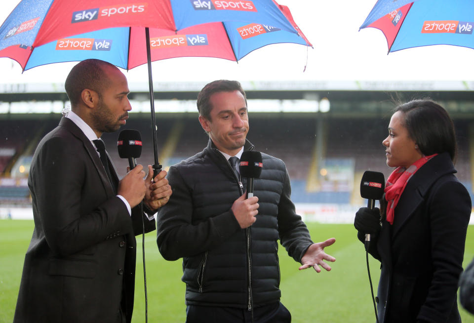 Gary Neville on Sky Sports with two Arsenal legends