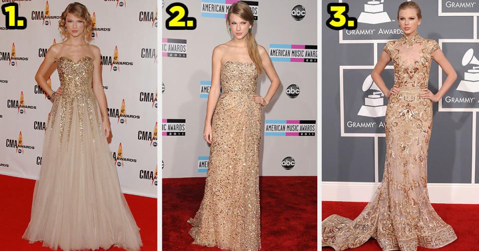 Three different Taylor Swift looks