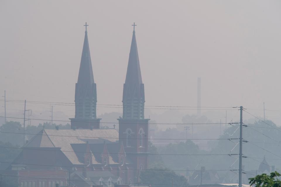 Evansville’s air quality deteriorates as fine particulate matter clouds the air over Southern Indiana due to smoke from wildfires in Canada Wednesday, June 28, 2023. The Indiana Department of Environmental Management continued its Air Quality Alert Day for Wednesday for unhealthy levels of PM2.5 particulates.