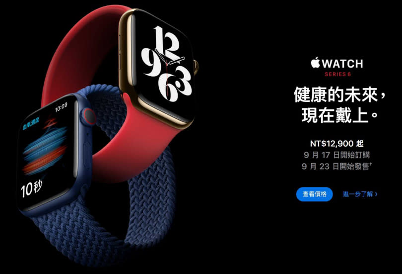 Apple Watch Series 6定價12900元起。（圖／翻攝自蘋果官網）