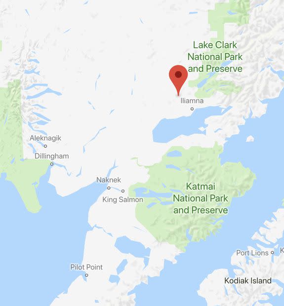 Relative position of Pebble Mine compared to Katmai National Park.