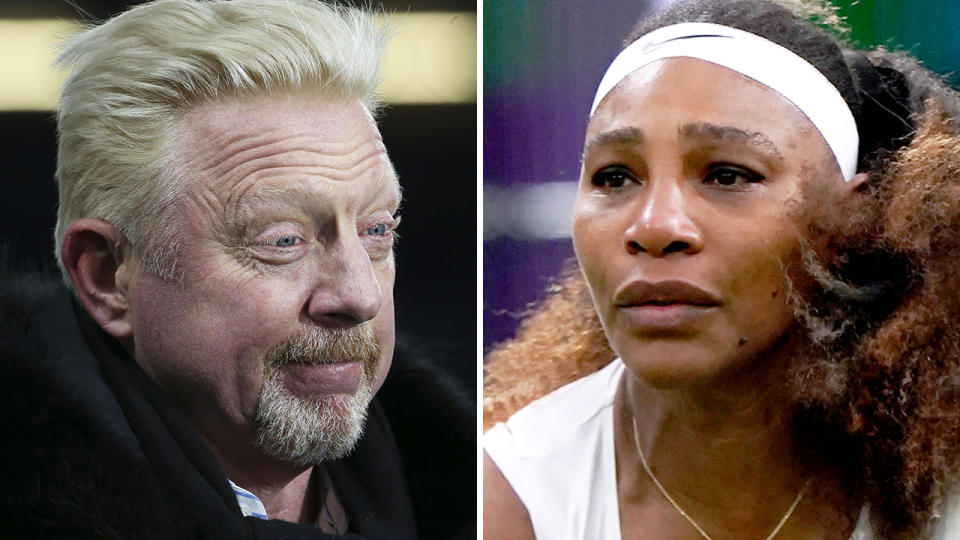 Boris Becker (left) fears Serena Williams (right) may not appear at Wimbledon again in her career.
