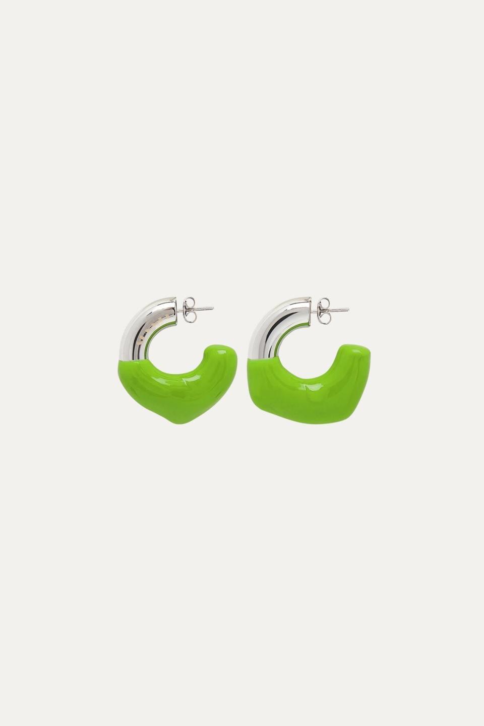 Green Rubberized Small Silver Earrings