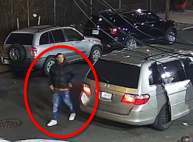 Surveillance video purportedly showing Victor Jimenez outside a Mount Vernon cannabis warehouse where a robbery ended with a robber and warehouse employee fatally shot. Jimenez is among five Bronx men charged in the case.