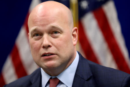 Acting Attorney General Matthew Whitaker speaks to state and local law enforcement on efforts to combat violent crime and the opioid crisis in Des Moines, Iowa, U.S., November 14, 2018. REUTERS/Scott Morgan