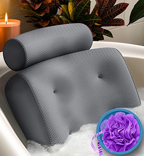 Bath Pillow with Suction Cups for Adult and Kids, Bathtub Pillow with Bath  Brush Set, Bath Pillow Luxury Bath Cushion for Tub Fast Dry, Bathtub Pillows  Rest for Neck Shoulder Head Back