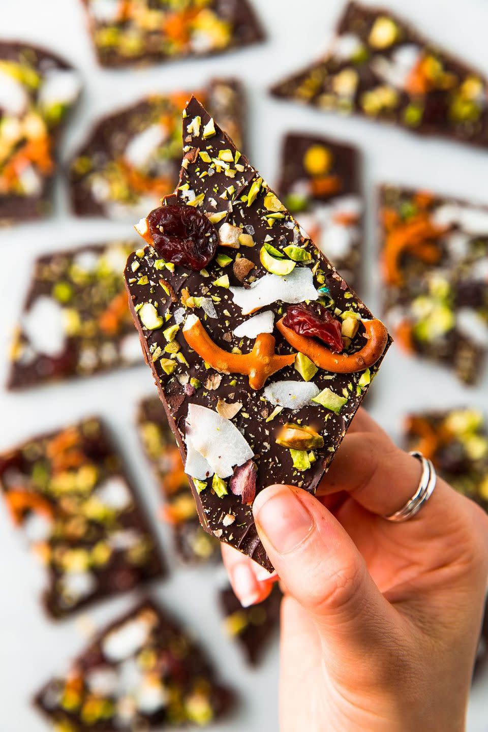 <p>This chocolate bark is endlessly adaptable. Feel free to customize and make it your own, but don’t forget the flaky sea salt—it'll help pull all the flavors together.</p><p>Get the <strong><a href="https://www.delish.com/cooking/recipe-ideas/a25563545/chocolate-bark-recipe/" rel="nofollow noopener" target="_blank" data-ylk="slk:Sweet 'N Salty Chocolate Bark recipe;elm:context_link;itc:0;sec:content-canvas" class="link ">Sweet 'N Salty Chocolate Bark recipe</a></strong>.</p>