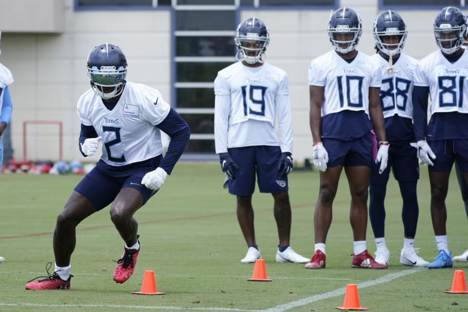 Tennessee Titans wide receiver Julio Jones (2) is a big offseason addition. (AP Photo/Mark Humphrey, Pool)