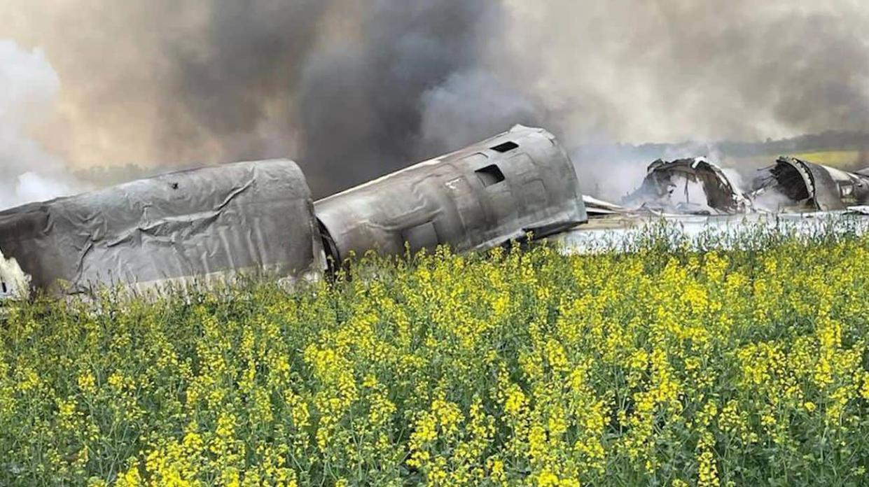 The wreckage of the downed Russian Tu-22 bomber. Photo: Vladimir Vladimirov, Governor of Stavropol Krai