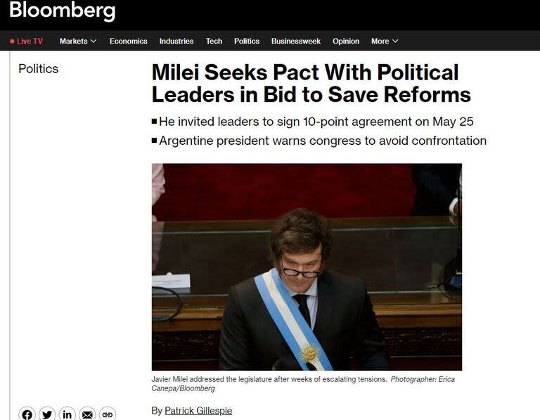 La Asamblea Legislativa de Milei en Bloomberg