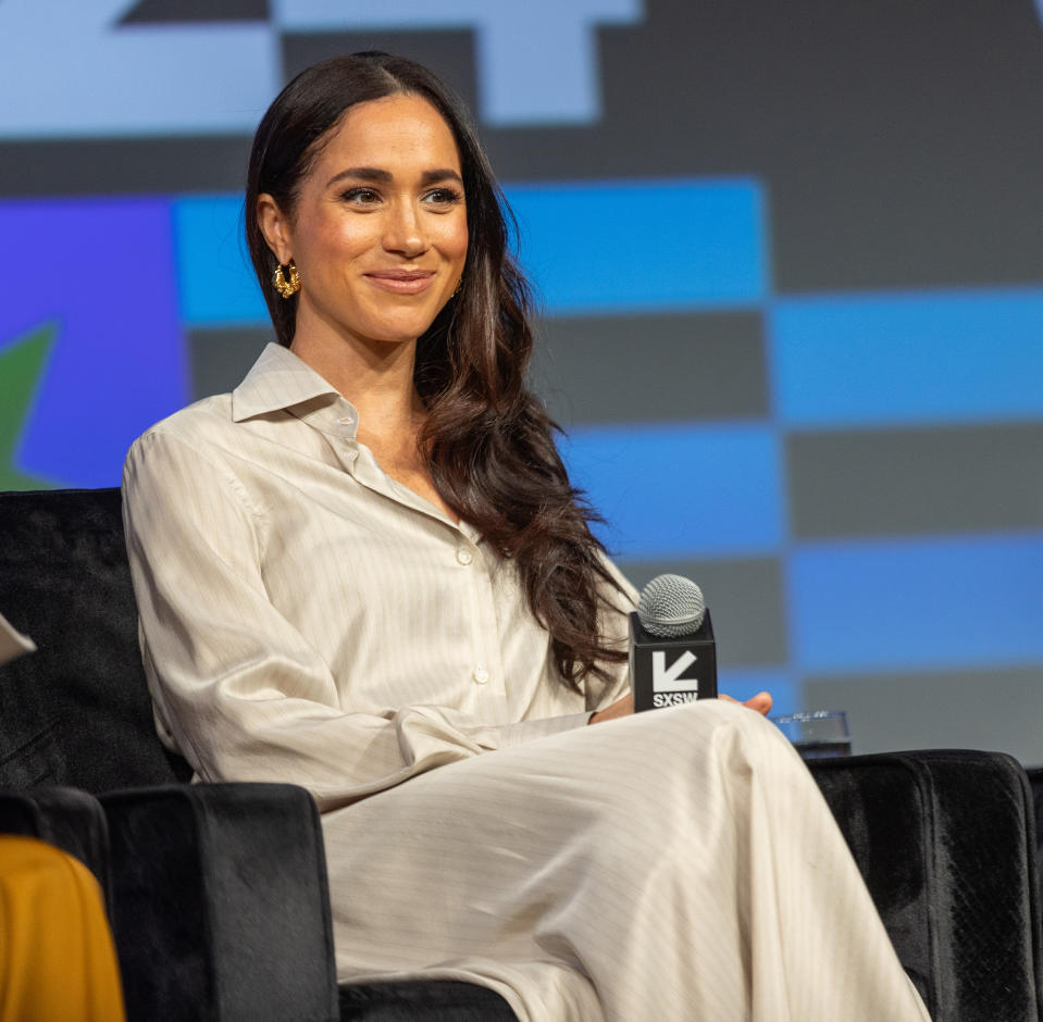 AUSTIN, TEXAS - MARCH 08:  Meghan, Duchess of Sussex, speaks onstage during the "Keynote: Breaking Barriers, Shaping Narratives: How Women Lead On and Off the Screen" during the SXSW 2024 Conference and Festivals at Austin Convention Center on March 08, 2024 in Austin, Texas. (Photo by Mat Hayward/FilmMagic)