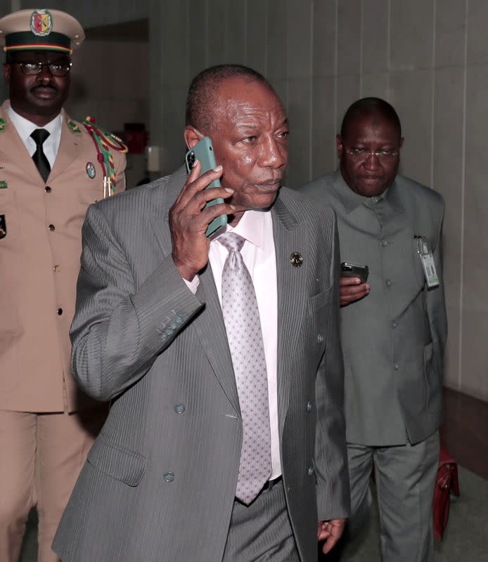FILE PHOTO: Guinea's President Conde arrives for AU meeting in Addis Ababa