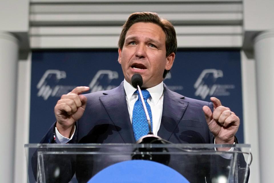 Florida Gov. Ron DeSantis speaks at an annual leadership meeting of the Republican Jewish Coalition on Nov. 19, 2022, in Las Vegas. A Florida prosecutor suspended by DeSantis will remain out of office after a federal judge on Friday, Jan. 20, 2023, ruled that he does not have the power to reinstate the prosecutor despite the removal violating the First Amendment and Florida Constitution.