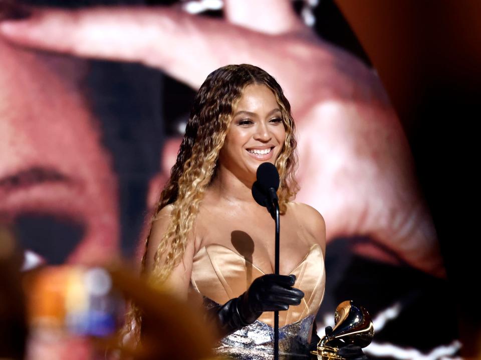 Beyoncé accepts Best Dance/Electronic Music Album for “Renaissance” onstage during the 65th GRAMMY Awards at Crypto.com Arena on February 05, 2023 in Los Angeles, California.