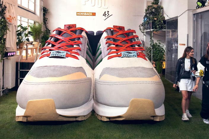A full front view of the finished Hornbach sneaker pool as shown at Berlin Premium Fashion Week 2022.