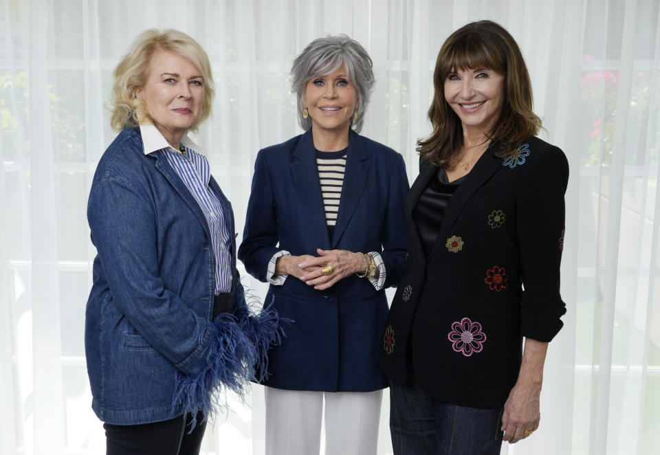 Candice Bergen, left, Jane Fonda, center, and Mary Steenburgen, cast members in the film "Book Club: The Next Chapter," pose together for a portrait, Monday, May 1, 2023, at the Four Seasons Hotel in Los Angeles. (AP Photo/Chris Pizzello)