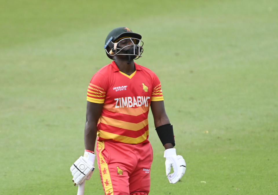 Innocent Kaia, pictured here after his dismissal in the first ODI between Australia and Zimbabwe.