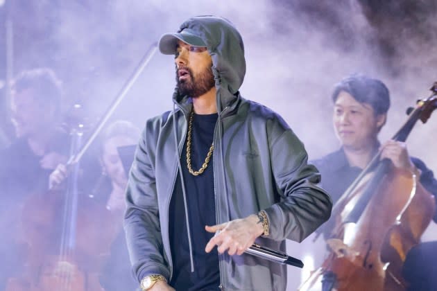 Eminem performs at Live from Detroit: The Concert at Michigan Central" on June 06, 2024 in Detroit, Michigan.  - Credit: Scott Legato/Getty Images