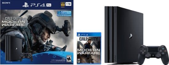 This bundle includes a jet-black PlayStation 4 Pro console, matching DualShock 4 wireless controller and "Call of Duty: Modern Warfare." <a href="https://fave.co/2KKwJaR" target="_blank" rel="noopener noreferrer"><strong>Originally $400, get it as a Black Friday deal for $300 at Best Buy</strong></a>.&nbsp;Best Buy is offering just the console, too, if you're not a big fan of "Call of Duty." But keep in mind that the console-only option is <strong><a href="https://fave.co/35m6Qpu" target="_blank" rel="noopener noreferrer">still the same price</a></strong> as it is with the&nbsp;"Call of Duty" add-on.