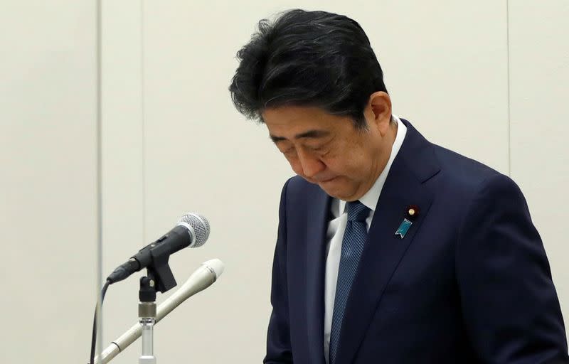 Former Japanese PM Shinzo Abe holds a news conference in Tokyo