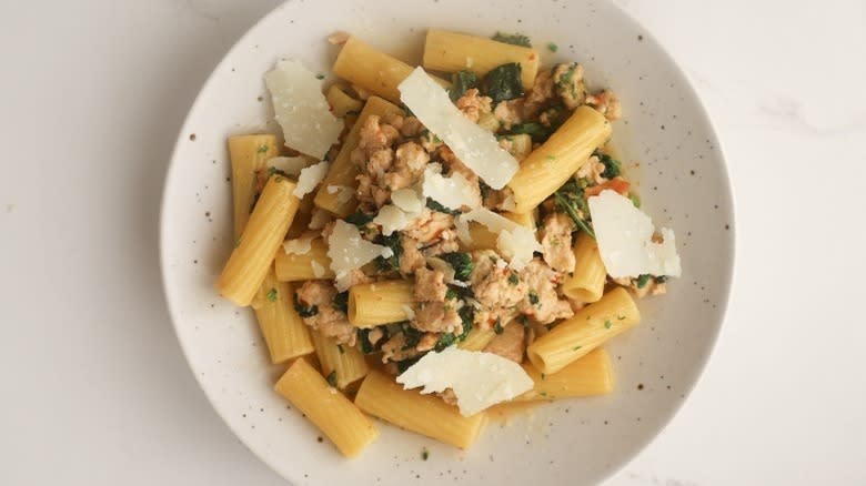 turkey bolognese pasta in bowl