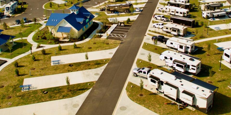 RVs parked at a Camp Margaritaville