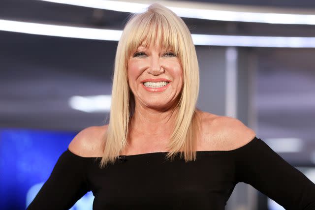 <p>Paul Archuleta/Getty</p> Actress Suzanne Somers visits Extra at Burbank Studios on February 19, 2020.