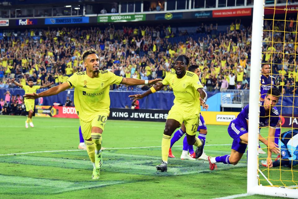 Hany Mukhtar celebrates after scoring a goal against Orlando City at Nissan Stadium.