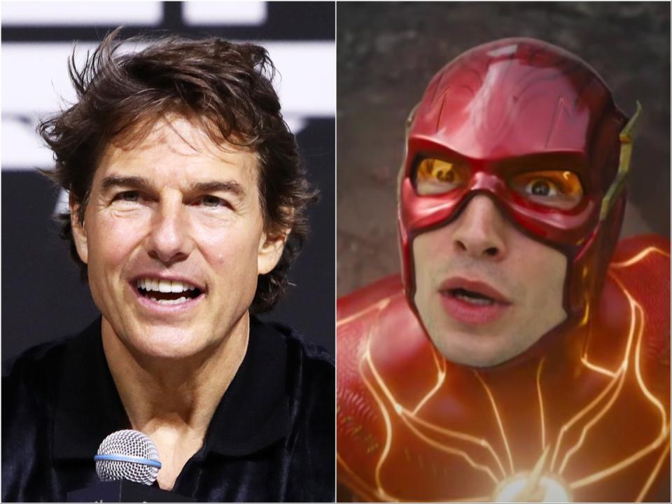 Tom Cruise (left) and Ezra Miller in The Flash (Getty Images/Warner Bros)