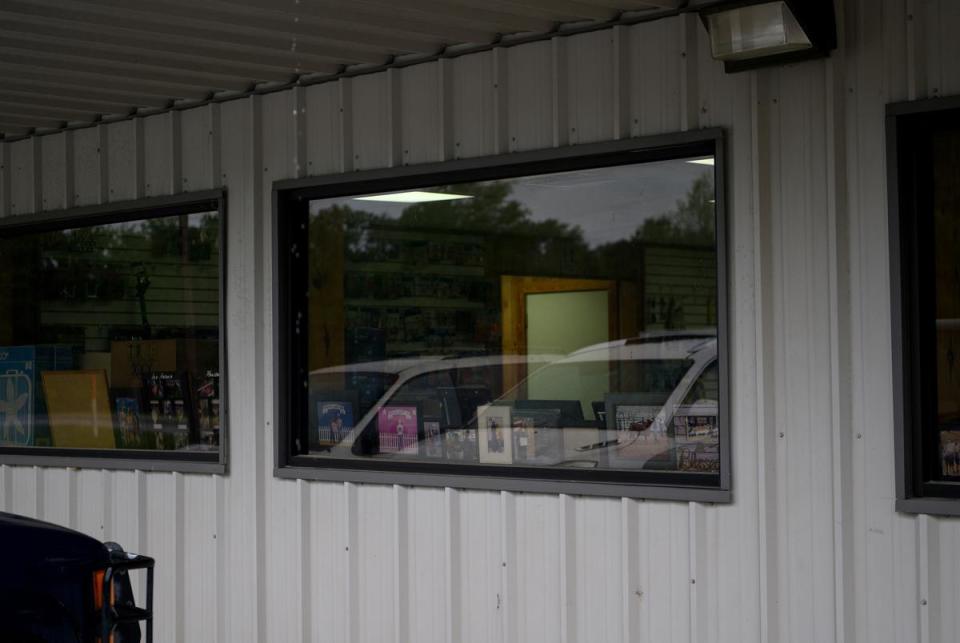Photographs of the Houston County Fair sit on a windowsill at Curry’s Auto Parts in Kennard, Texas, U.S., on Tuesday, April 9, 2024. The city of Kennard has canceled its City Council elections for at least the 18th time.