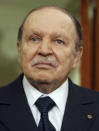 FILE - In this Monday, April, 16, 2012, file photo is Algerian President Abdelaziz Bouteflika in Algiers. Former Algerian President Bouteflika, who fought for independence from France in the 1950s and 1960s and was ousted amid pro-democracy protests in 2019 after 20 years in power, has died at age 84, state television announced Friday, Sept. 17, 2021. (AP Photo/Sidali Djarboub, File)