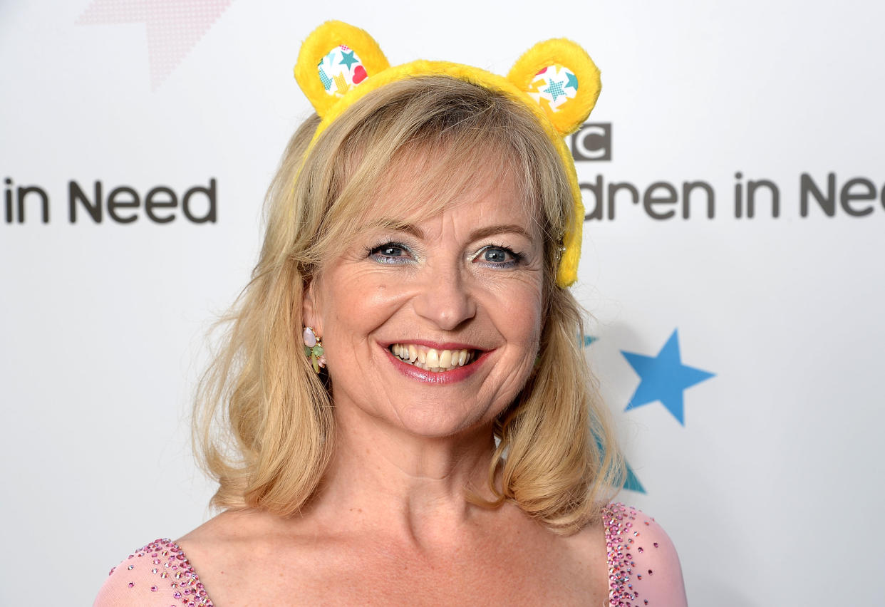 BOREHAMWOOD, ENGLAND - NOVEMBER 07:  Strictly Come Dancing star Carol Kirkwood supports BBC Children in Need ahead of the BBC One Appeal show on Friday 13th November, at Elstree Studios on November 7, 2015 in Borehamwood, England.  (Photo by Dave J Hogan/Dave J Hogan/Getty Images)