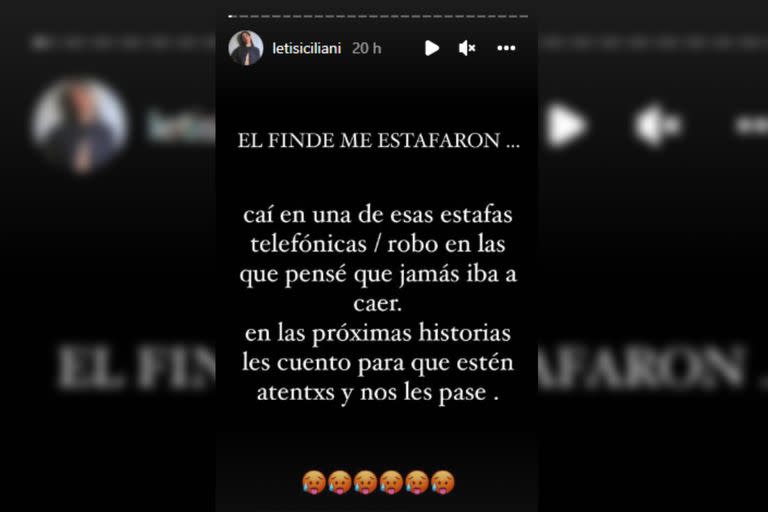 La actriz reveló como fue el robo que sufrió (Foto Instagram @letisiciliani)