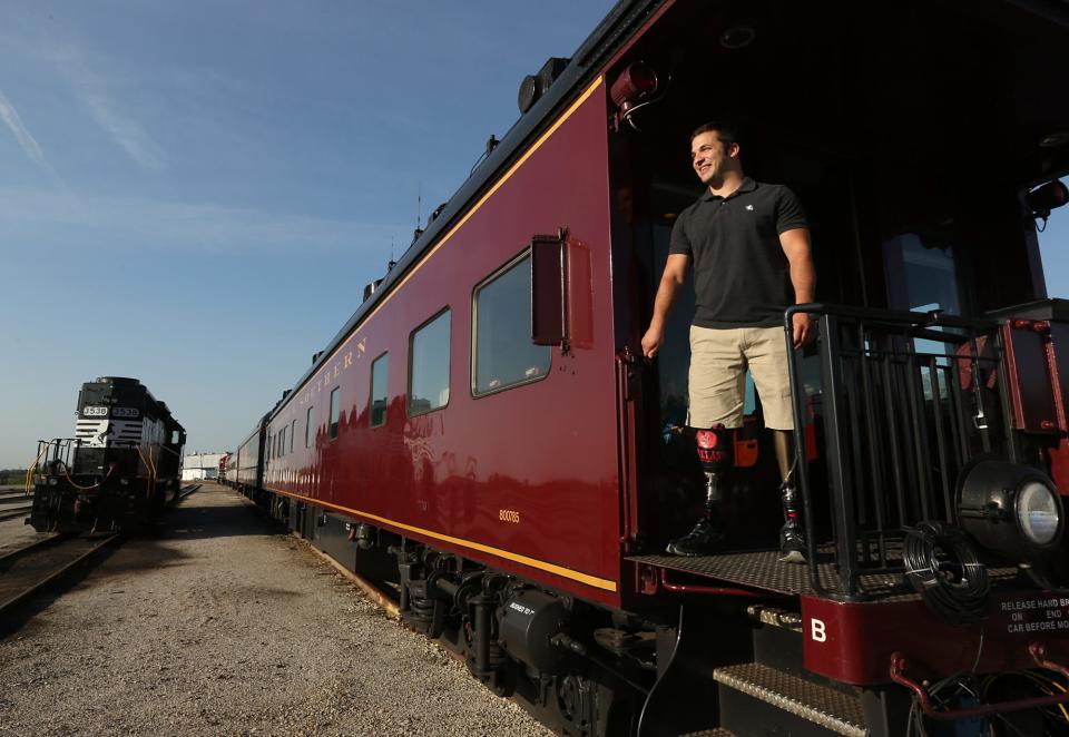 Mark Kalina Jr.  lost both legs in 2015 when he was using railroad tracks near Trabue Road in Columbus as a shortcut and was caught under a slow-moving train. (Columbus Dispatch photo by Brooke LaValley)