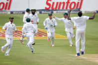 Cricket - South Africa v Sri Lanka - Third Test cricket match - Wanderers Stadium, Johannesburg, South Africa - 14/1/17 - South Africa celebrate the wicket of Sri Lanka’s Angelo Mathews. REUTERS/James Oatway