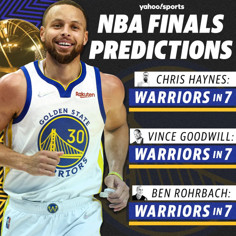 Yahoo Sports' NBA experts are unanimously picking the Golden State Warriors to win the NBA Finals in seven games over the Boston Celtics and for Stephen Curry to win his first Finals MVP. (Graphic by Michael Wagstaffe/Yahoo Sports)