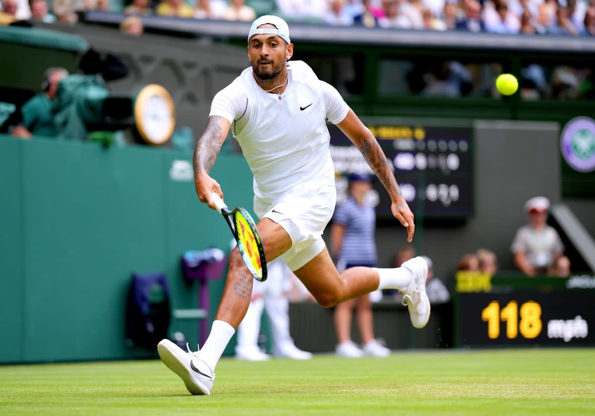 Nick Kyrgios in action during his Wimbledon fourth round match against Brandon Nakashima  (PA)