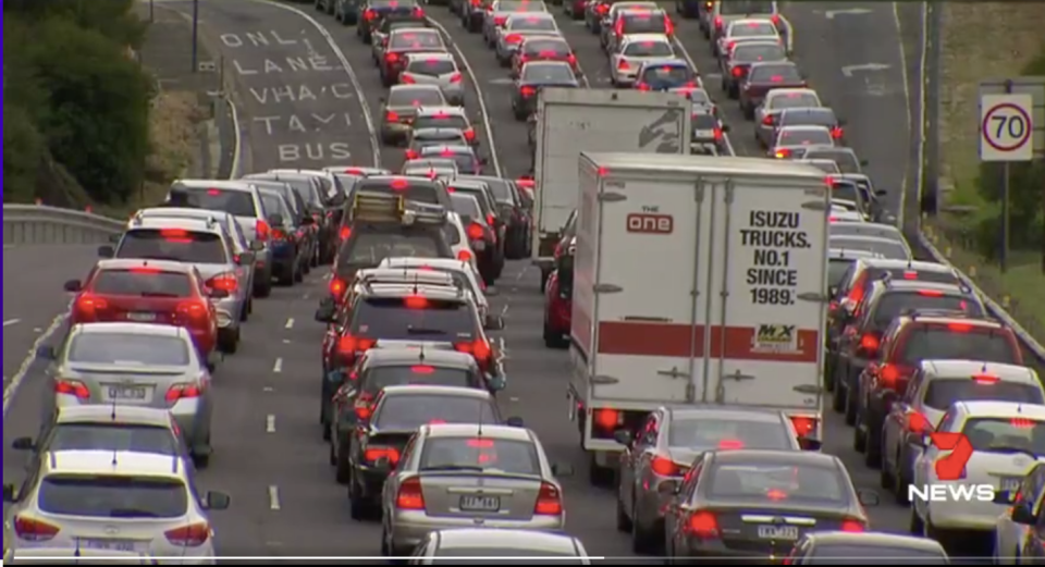 The increase in congestion means also means Melburnians are often driving below the posted speed limit. Image: 7 News