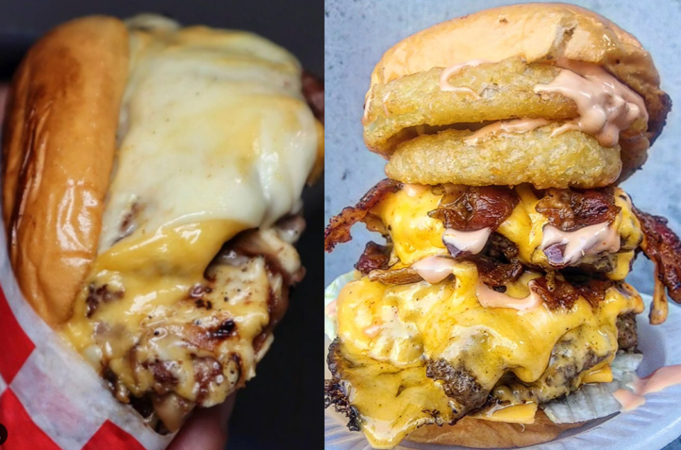 The XXX Burger at Eighty Twenty Smash (left) and the Double Steve's Burger (right).