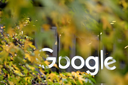 FILE PHOTO - The Google name is displayed outside the company's office in London, Britain November 1, 2018. REUTERS/Toby Melville/File Photo