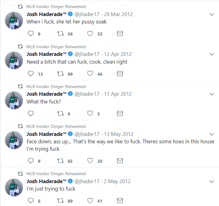 Screengrab of Josh Hader's insensitive tweets.